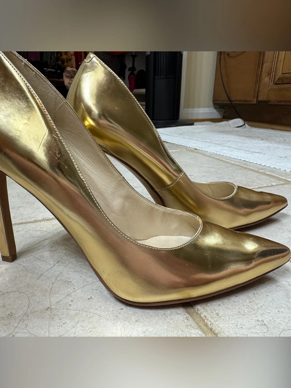 Nine West Metallic Gold Pointed Toe Pumps